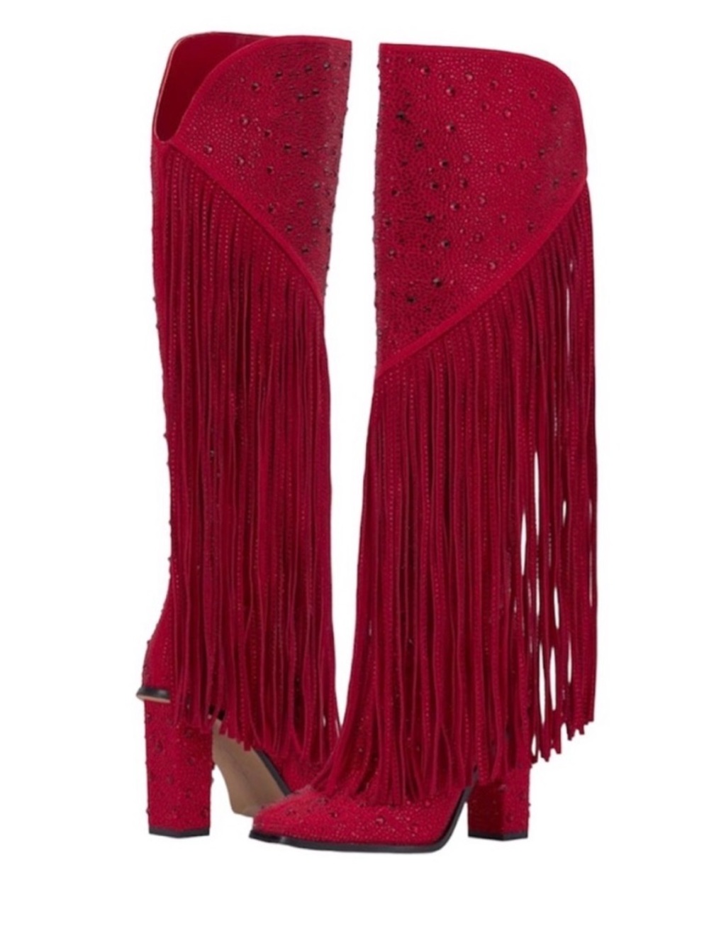 Jessica Simpson Red Fringe Over-the-Knee Block Heel Boots